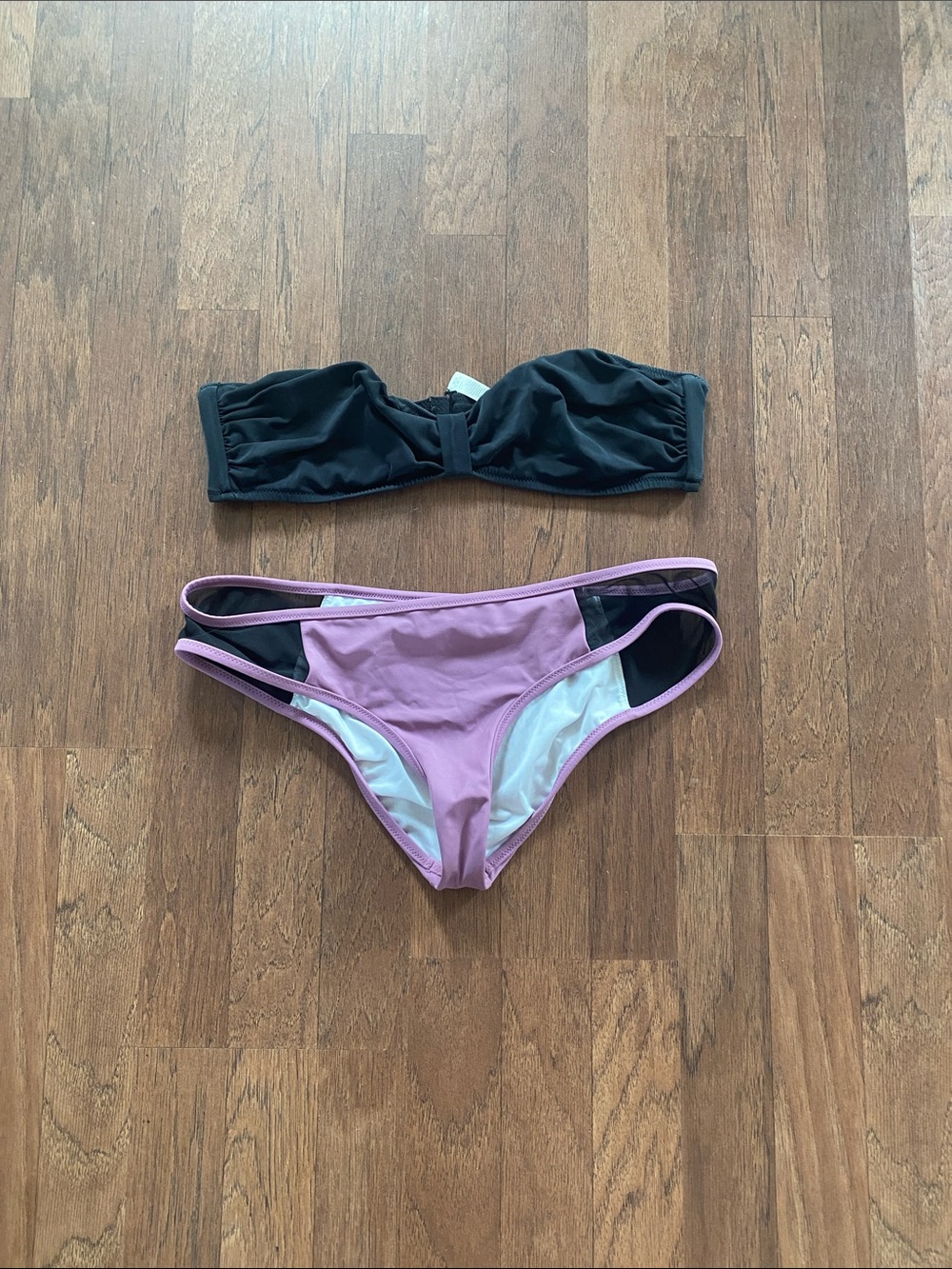 Victoria's Secret Black Bandeau Top with Pink and Black Bikini Bottoms